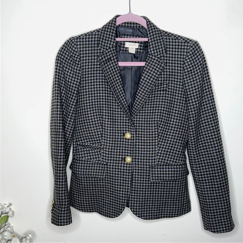 J. CREW Keating Houndstooth Boy Wool Blazer Black Gray {HH27} - Picture 2 of 5